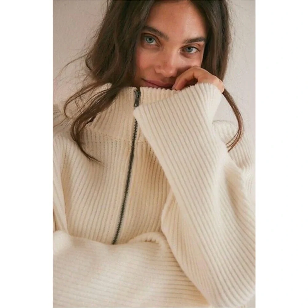 NEW Free People Sugar Ivory Greta Half Zip Pullover Sweater Sz XL NWOT